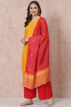 Yellow Solid Straight Suit Set image number 5